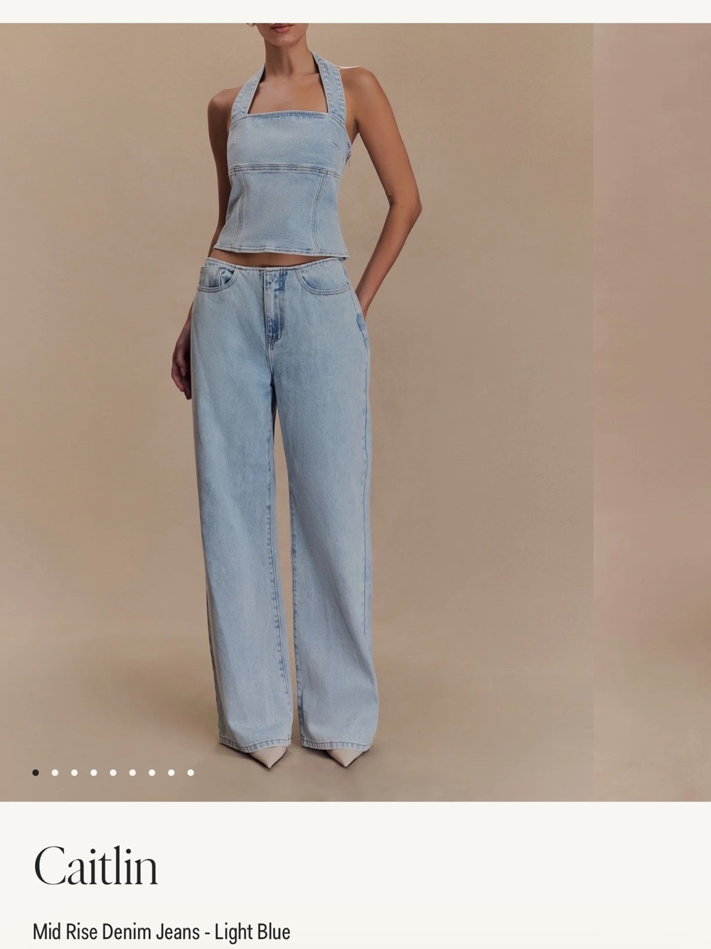 Meshki Light Blue Wide Leg Mid Rise Jeans